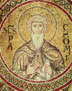 St. Pachomius (gest. 346) (Mosaik) von Byzantine School