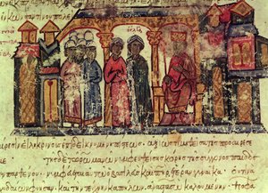 Die Bekehrung von Olga (gest. 969) aus den Madrid Skylitzes
