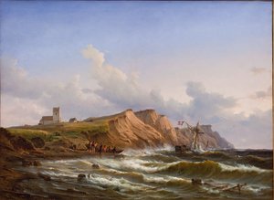 Schiffswrack nach einem Sturm vor der Westküste Jütlands in der Nähe der Kirche von Ferring von C.F. Sørensen