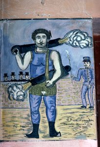 Panais Koutalianos (1847-1916), Kraftmensch mit Gewehren, Gemälde inspiriert von der griechischen Volkskultur, von Theophilos Hatzimihail (1870-1934), Griechenland (Foto)