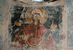Heiliger, Freskenwände in der Kirche Agios Georgios, Komitades, Kreta, Griechenland (Foto)
