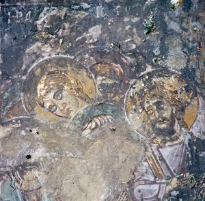 Heilige, Fresko in einer Kirche in Kandanos, Kreta, Griechenland (Foto)