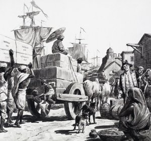 Eine Warenlieferung an die Lagerhäuser der Ostindien-Kompanie
