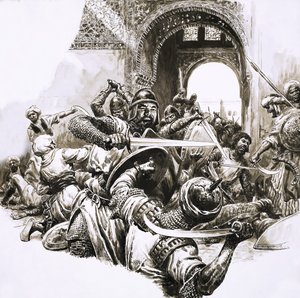 Die mittelalterliche maurische Festung von Mallorca unter Angriff