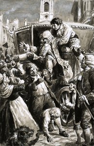 Unidentifizierte Szene (17./18. Jahrhundert?) eines Mannes, der aus einer Kutsche getragen wird von C.L. Doughty