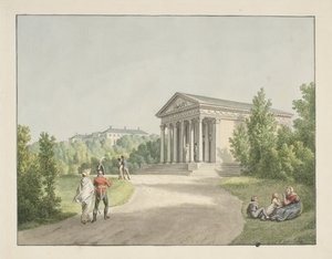 Prospekt vom Frederiksberg Garten beim Schloss und Apistempel