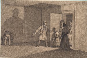 Reisende bekommen ihr Zimmer gezeigt. Illustration zu "Linearperspektive", Tafel VIII von Christoffer Wilhelm Eckersberg