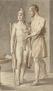 Telemachos trifft Odysseus, verkleidet als Bettler, bei dem Hirten Eumaios (Fragment) von Christoffer Wilhelm Eckersberg