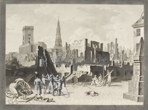Der Ulfeldt-Platz, jetzt Gråbrødretorv genannt, nach dem britischen Bombardement im September 1807