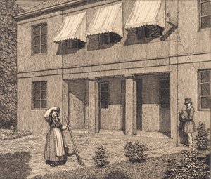 Vor einer Villa. Illustration zu "Linearperspectiven", Tafel V