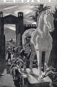 Die Griechen klettern aus dem hölzernen Pferd, Illustration aus 