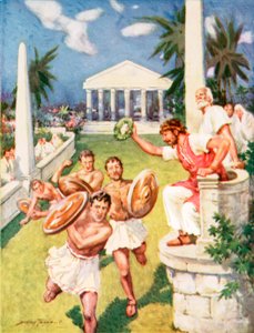 Rennen zur Erinnerung an einen großen griechischen Sieg (Farblithografie)