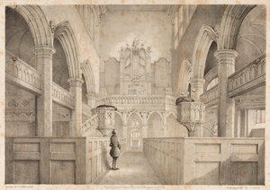 Das Innere von St. Peter, Wolverhampton, graviert von I. Shaw, 1848