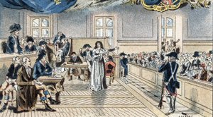Marie Antoinette, Königin von Frankreich, vor den Richtern bei ihrem Prozess am 14. Okt. 1793.