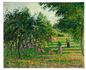 Apfelbäume und Heuarbeiter in Eragny, 1895 von Camille Jacob Pissarro