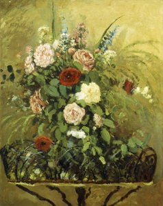 Blumenstrauß mit rustikaler Holzjardiniere, c.1876 von Camille Jacob Pissarro