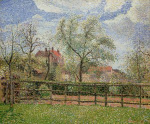 Birnbäume und Blumen in Eragny, Morgen, 1886 von Camille Jacob Pissarro