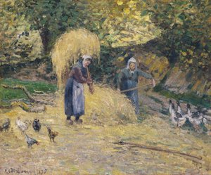 Bauern beim Strohschleppen, Montfoucault, 1875 von Camille Jacob Pissarro