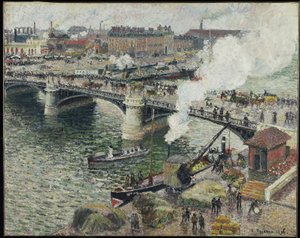 Pont Boieldieu in Rouen, feuchtes Wetter von Camille Jacob Pissarro
