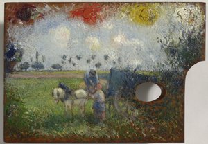 Die Palette des Künstlers mit einer Landschaft, ca. 1878-80 von Camille Jacob Pissarro