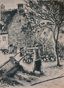 Frau leert eine Schubkarre, um 1880, 1946