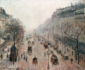 Boulevard Montmartre an einem nebligen sonnigen Morgen, 1897 von Camille Jacob Pissarro