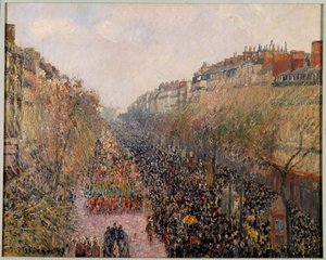 Tag des Mardi Gras auf dem Boulevard Montmartre in Paris im Jahr 1897. Gemälde von Camille Pissarro (1830-1903), 1897. Los Angeles, Hammer Museum