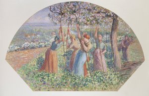 Entwurf für einen Fächer: Die Erbsenstecker, 1890 von Camille Pissarro