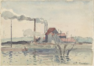 Fabrik an der Oise in Pontoise, 1873 von Camille Pissarro