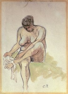Nackte Frau wischt den linken Fuß ab von Camille Pissarro