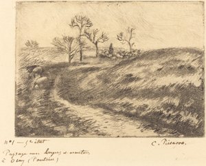 Landschaft mit Hirte und Schafen in Osny Pontoise von Camille Pissarro