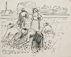Studie von fünf Bauernfiguren, die auf einem Feld arbeiten von Camille Pissarro