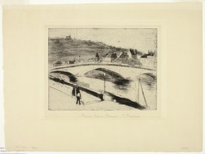 Die Steinbrücke in Rouen von Camille Pissarro