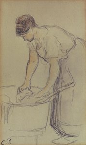 Frau beim Wäschewaschen von Camille Pissarro