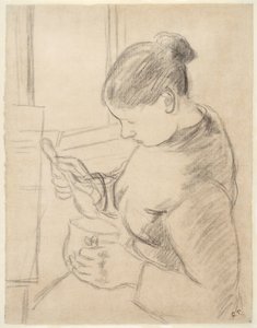 Junge Bäuerin beim Kaffee von Camille Pissarro