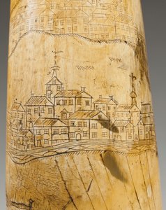 Pulverhorn, graviert mit einer Karte des St. Lawrence River im Gebiet von Quebec von Canadian School