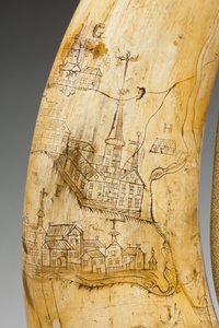 Pulverhorn, graviert mit einer Karte des Sankt-Lorenz-Stroms im Gebiet von Quebec, ca. 1759