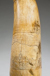 Pulverhorn, graviert mit einer Karte des Sankt-Lorenz-Stroms im Gebiet von Quebec, um 1759