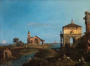 Eine Insel in der Lagune mit einem Tor und einer Kirche