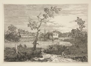 Ansicht einer Stadt am Flussufer, aus der Serie Vedute