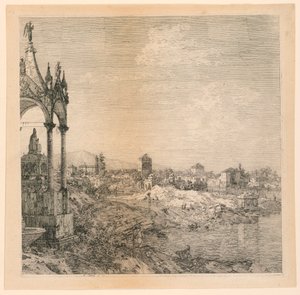 Ansicht einer Stadt mit dem Grab eines Bischofs