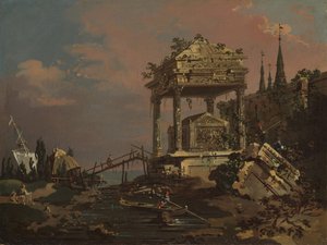 Imaginäre Ansicht mit einem Grab am Lagunenrand, frühe 1740er Jahre