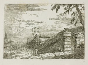 Landschaft mit Turm und zwei zerstörten Säulen, aus Vedute