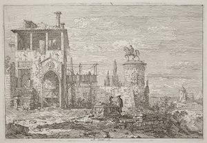 Das Reiterdenkmal [oben rechts] von Canaletto