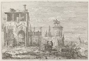 Das Reiterdenkmal [oben rechts], ca. 1735-1746 von Canaletto
