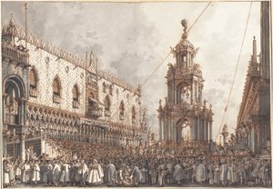 Das "Giovedì Grasso"-Fest vor dem Dogenpalast in Venedig von Canaletto