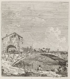 Der Wagen überquert eine Brücke, ca. 1735-1746
