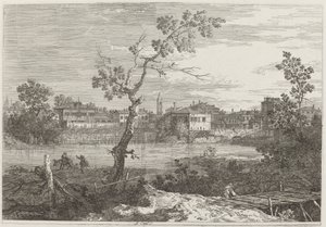 Ansicht einer Stadt am Flussufer, ca. 1735-1746 von Canaletto