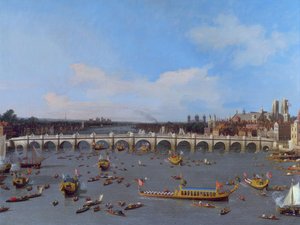 Westminster Bridge mit der Prozession des Lord Mayor auf der Themse von Giovanni Antonio Canal