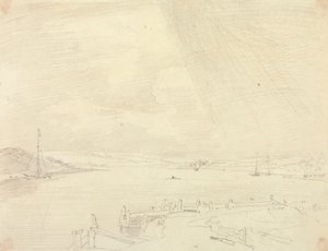 Skizze einer Küstenlandschaft mit Pier im Vordergrund, Isle of Wight von Capt. Thomas Hastings